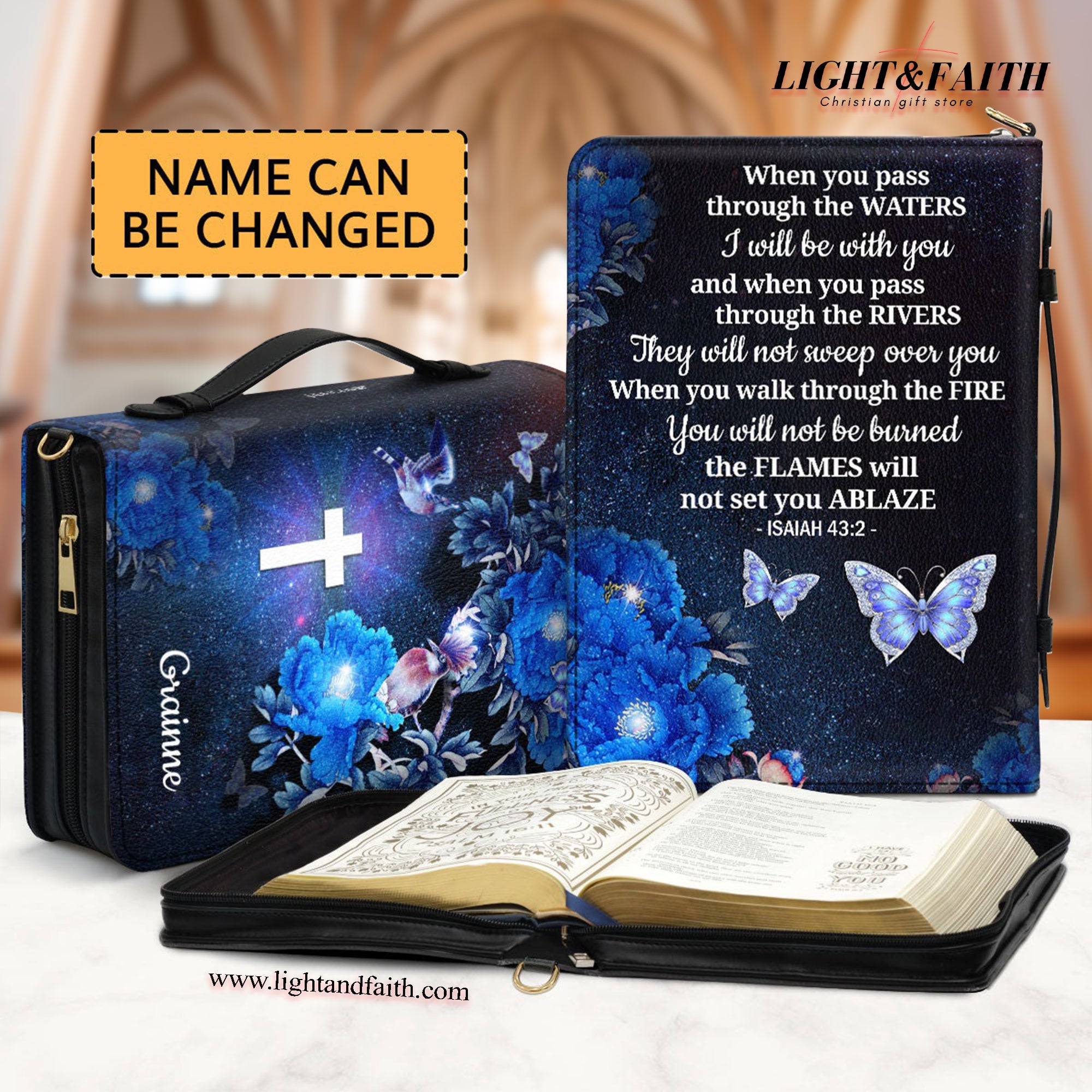 I Will Be With You , Isaiah 43:2 Leather Book Cover, Motivational Religious Gift For Christian People, Christian Gift, Bible Covers Jesus Gifts, Personalized Bible Cover With Handle